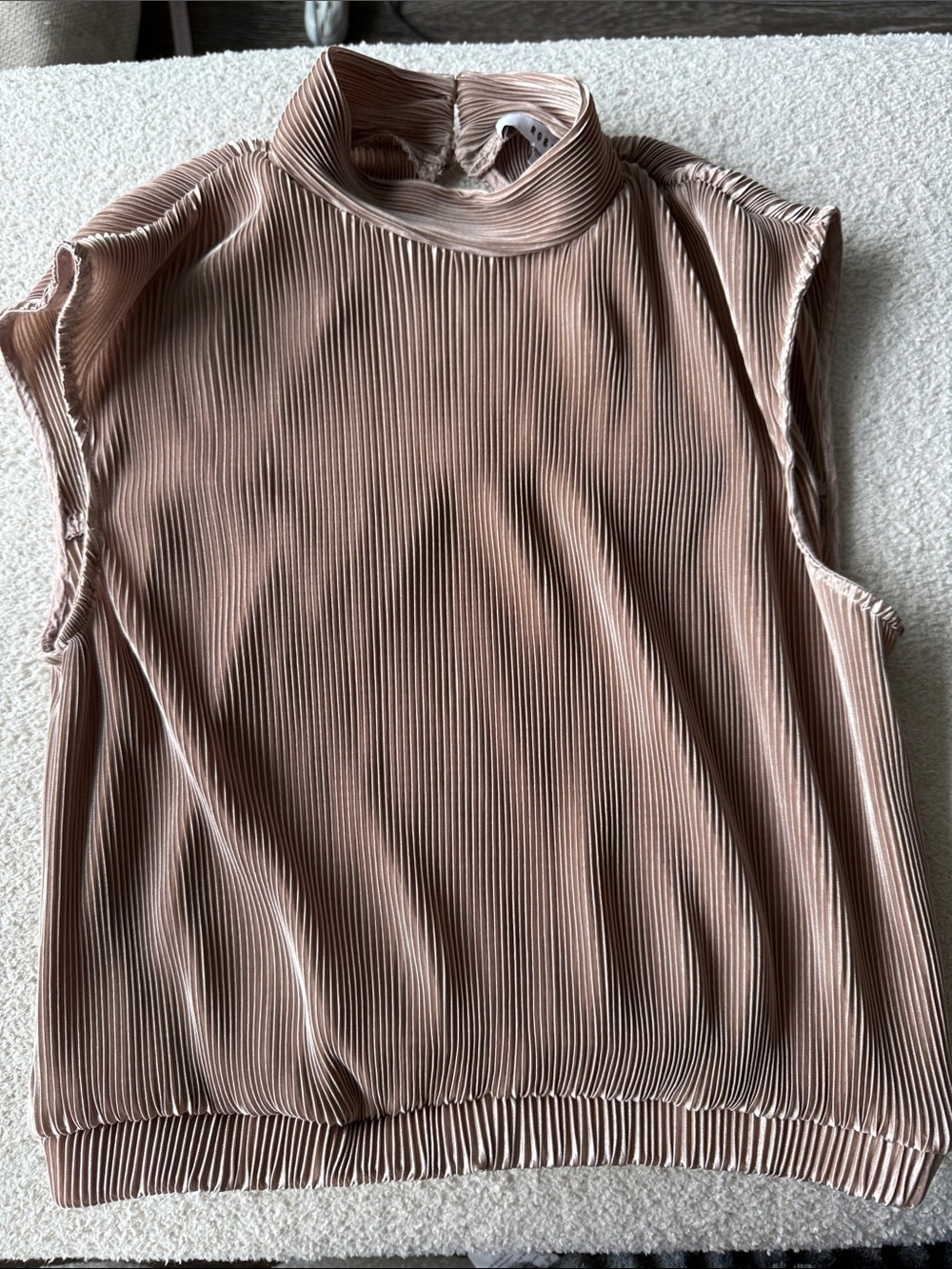 Ro & De Sleeveless Pleated Mock Neck Tank in Beige Blush